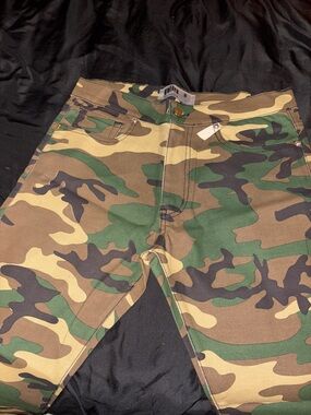 Camo Print Stretch Pants - Green Brown Black